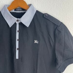 Burberry Black Label Men Polo Shirt Black Size 4 Striped Collar Button Up Japan